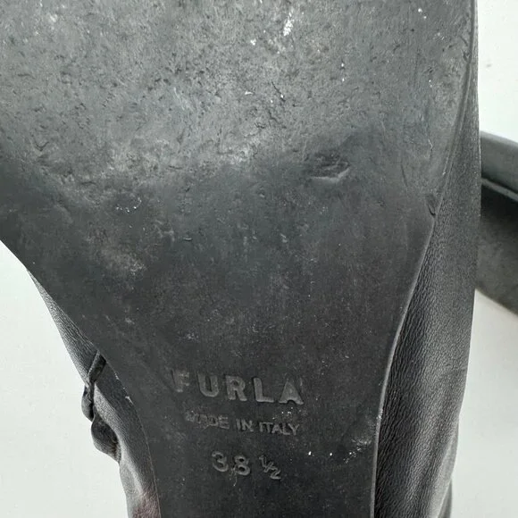 Furla Sirena Black Leather Square-Toe Ankle Boots Size7.5 or  38.5 Made In Italy - Picture 8 of 15